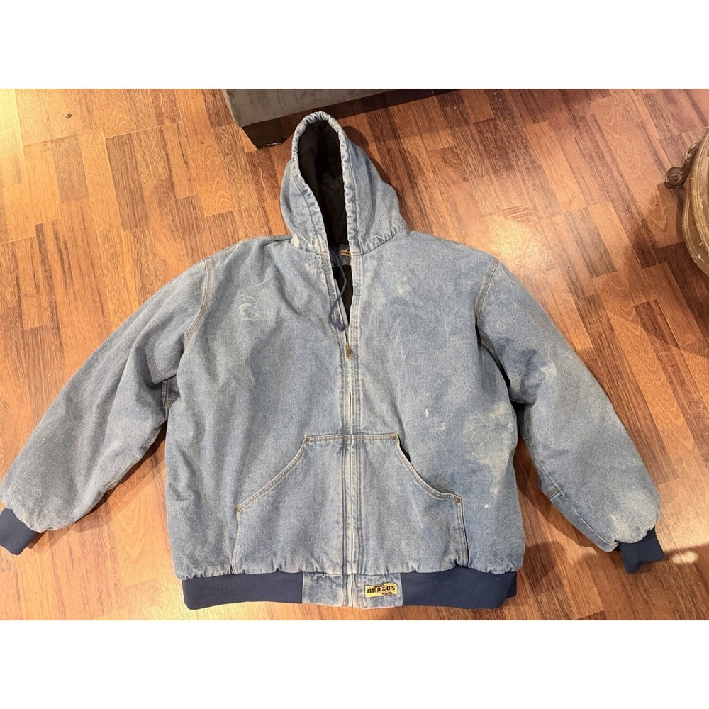 Vintage Brazos 90s Blue Hooded Lined Bomber Jacket 4XL Zip Premium Work Series